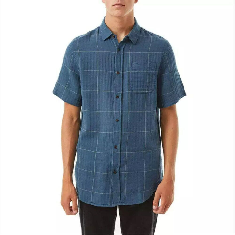 Katin Monty Shirt Baltic Blue Linen/Cotton Blend Short Sleeve Men's Shirt SZ M - Picture 7 of 9
